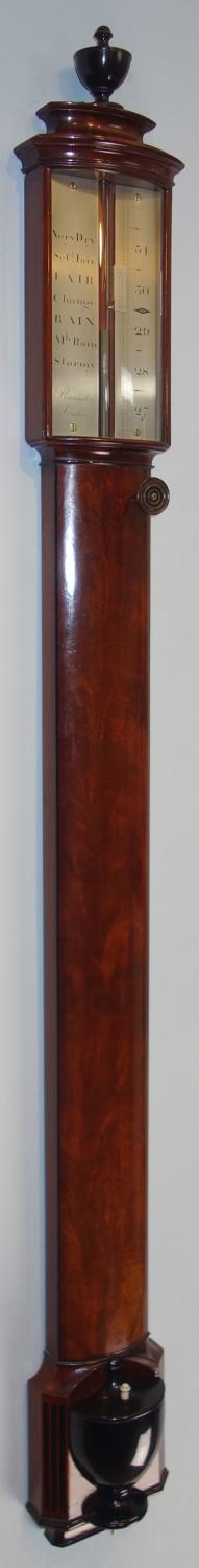 Georgian mahogany bowfronted stick barometer By Ramsden