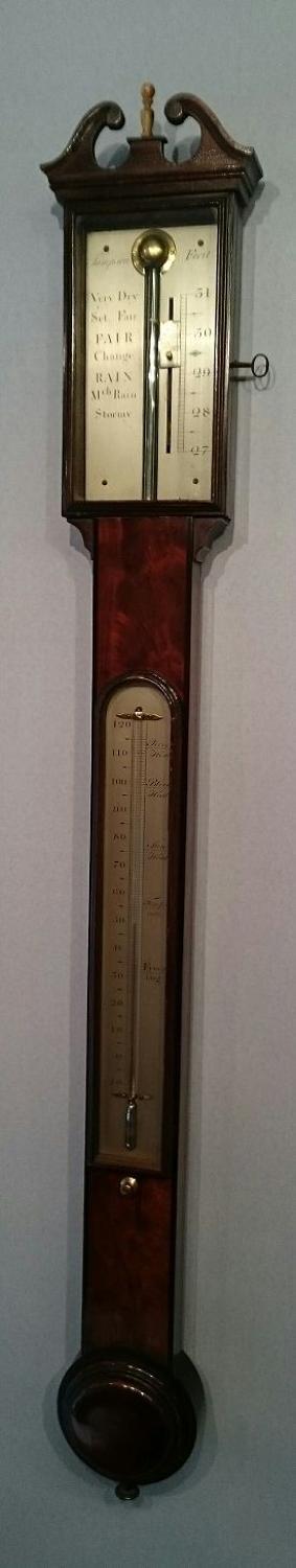 Fine quality Georgian mahogany stick barometer by Sampson.