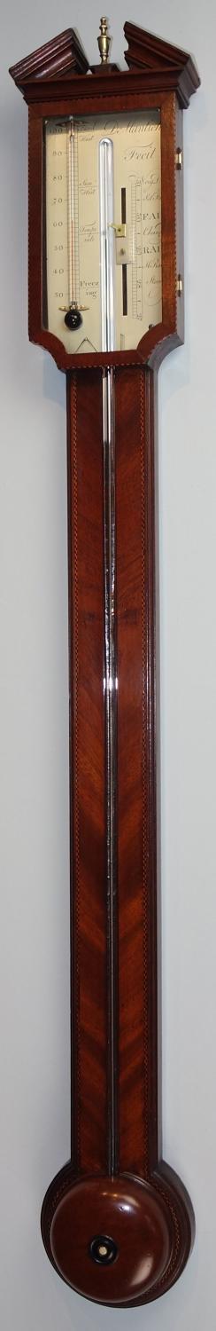 A fine Georgian mahogany stick barometer by Manticha, London.