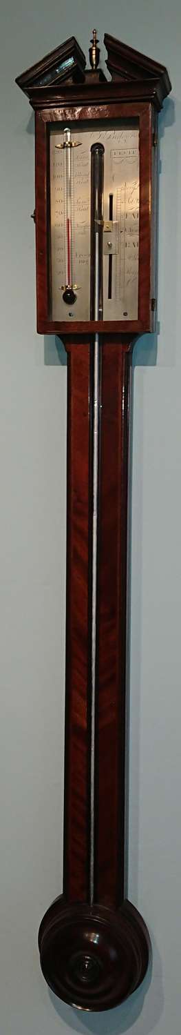 Georgian mahogany stick barometer, Bulgarone,c.1810.