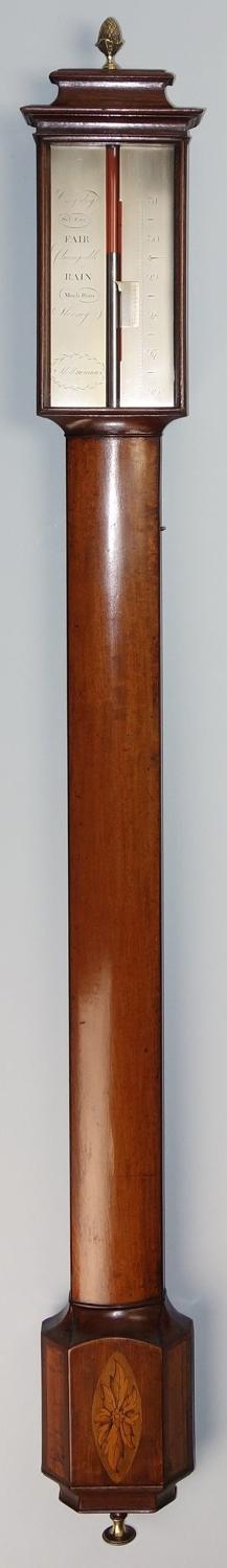 Early Georgian mahogany bowfronted stick barometer by Stott, Dumfries