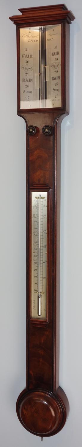 Fine Regency  mahogany stick barometer by Abraham, Liverpool. c.1835.