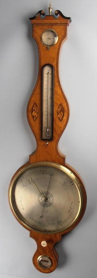 12" Dial Satinwood Wheel Barometer , Somalvico & Lione, London. C.1805