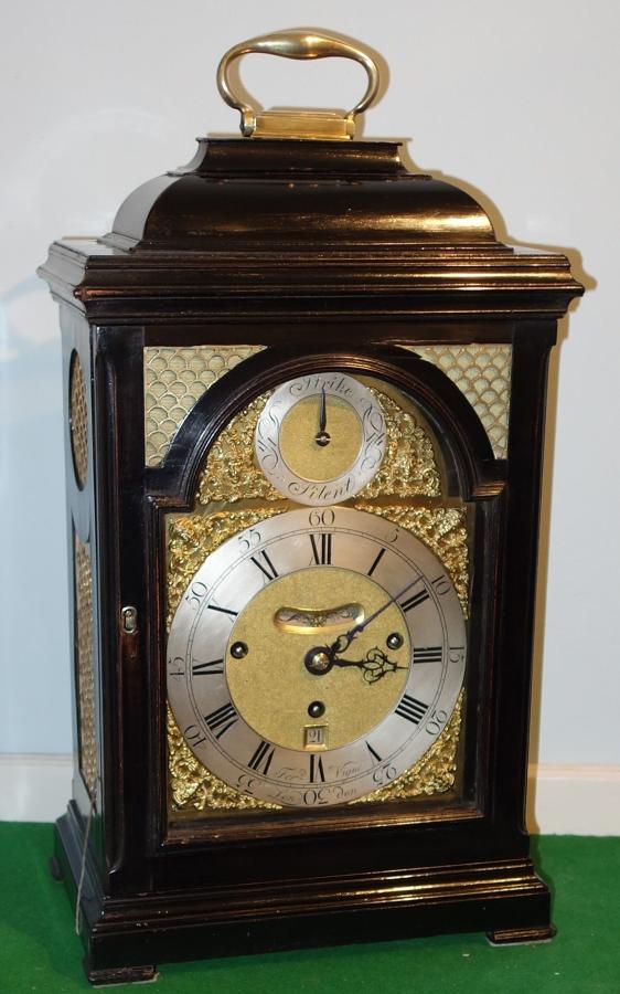 Good George II quarter repeating ebonised bracket clock. Vigne, London