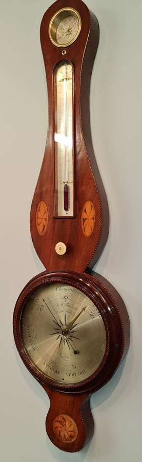 Early 8" mahogany wheel barometer by John Merry Ronketti, London.